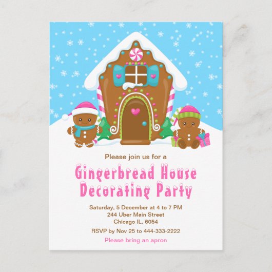 Gingerbrood Decorting Party Bright Blue en Roze Briefkaart (Voorkant)