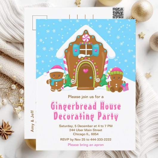 Gingerbrood Decorting Party Bright Blue en Roze Briefkaart