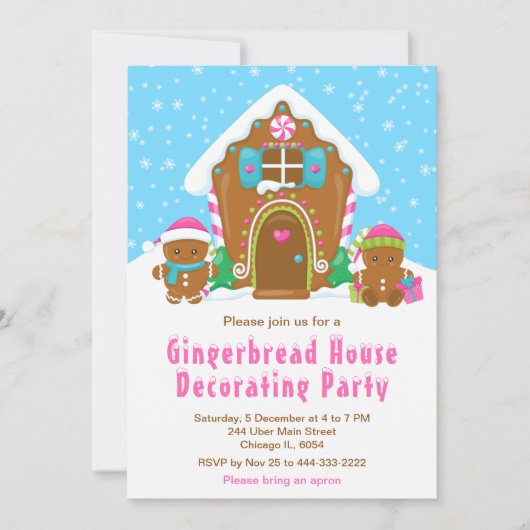 Gingerbrood Decorting Party Bright Blue en Roze Kaart (Voorkant)