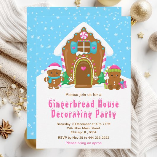 Gingerbrood Decorting Party Bright Blue en Roze Kaart
