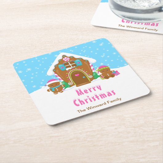 Gingerbrood Decorting Party Bright Blue en Roze Kartonnen Onderzetters (Schuin)