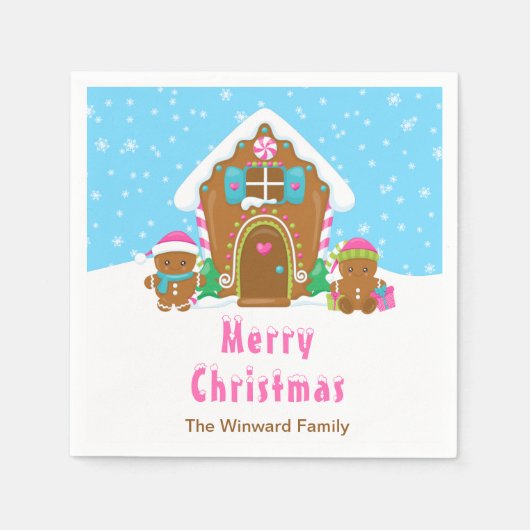 Gingerbrood Decorting Party Bright Blue en Roze Servet (Voorkant)