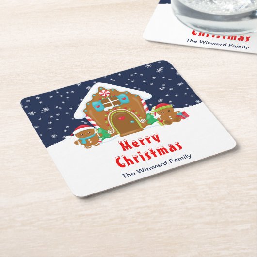 Gingerbrood Decorting Party Navy Blue en Red Kartonnen Onderzetters (Schuin)