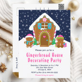 Gingerbrood Decorting Party Navy Blue en Roze Briefkaart