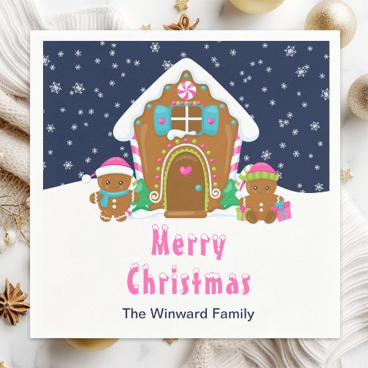 Gingerbrood Decorting Party Navy Blue en Roze Servet