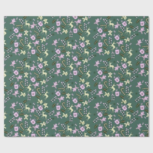 Gingerbrood Deer Candycane behandelt Kerstmis Cadeaupapier (Vlak)