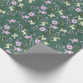 Gingerbrood Deer Candycane behandelt Kerstmis Cadeaupapier (Hoek)