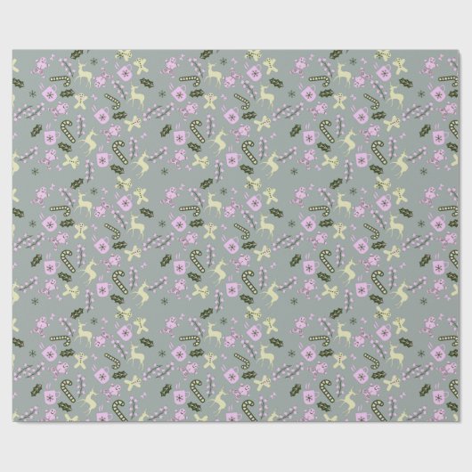 Gingerbrood Deer Candycane Greenery Kerstmis Cadeaupapier (Vlak)