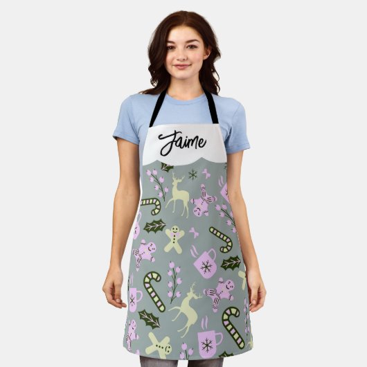 Gingerbrood Deer Candycane Greenery Kerstmis Schort (Gedragen)