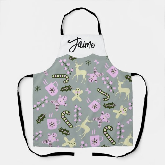 Gingerbrood Deer Candycane Greenery Kerstmis Schort (Voorkant)