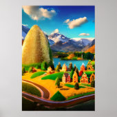 Gingerbrood, dorp, meer en berg | AI Art. Poster (Voorkant)