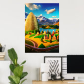 Gingerbrood, dorp, meer en berg | AI Art. Poster (Thuiskantoor)