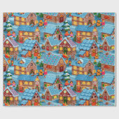 Gingerbrood dorp met kerstavond cadeaupapier (Vlak)