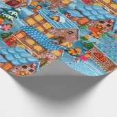 Gingerbrood dorp met kerstavond cadeaupapier (Hoek)