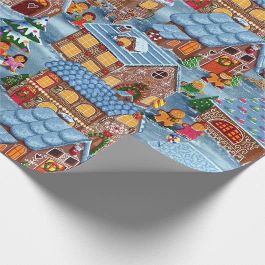 Gingerbrood dorp met kerstavond cadeaupapier (Hoek)