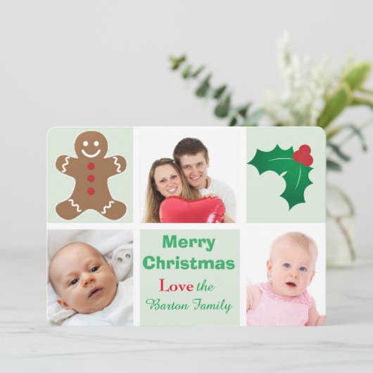 Gingerbrood en Holly Custom Photo Kerstmis Feestdagenkaart (Staand voorkant)