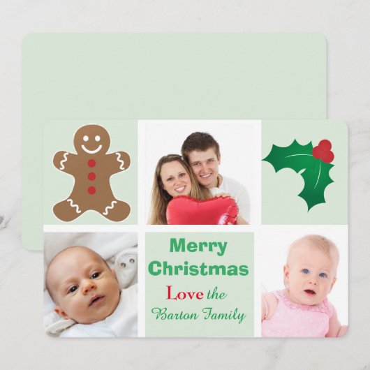 Gingerbrood en Holly Custom Photo Kerstmis Feestdagenkaart (Voorkant / Achterkant)