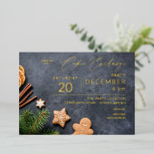 Gingerbrood en Oranje Koekjeswisselaar Folie Uitnodiging (Staand Voorkant)