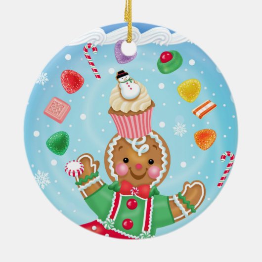 Gingerbrood en Snoep sierbloem Keramisch Ornament (Achterkant)