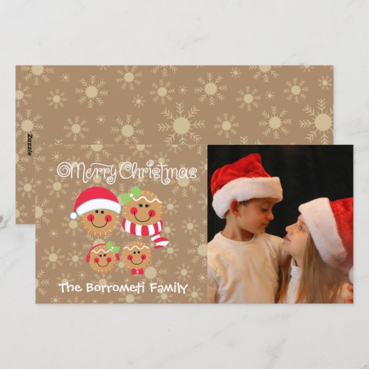 GingerBrood Faces Familie van 4-foto-kerstkaart Feestdagenkaart (Voorkant / Achterkant)