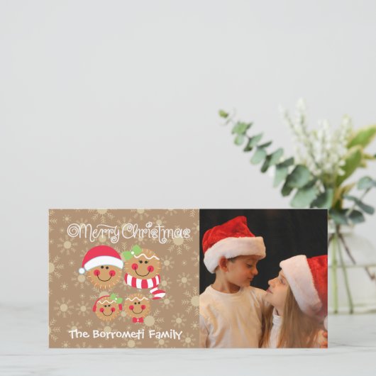 GingerBrood Faces Familie van 4-foto-kerstkaart Feestdagenkaart (Staand voorkant)