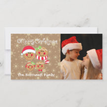 GingerBrood Faces Familie van 4-foto-kerstkaart