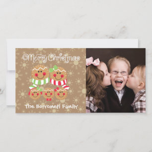 GingerBrood Faces Familie van 5 Foto-kerstkaart Feestdagenkaart