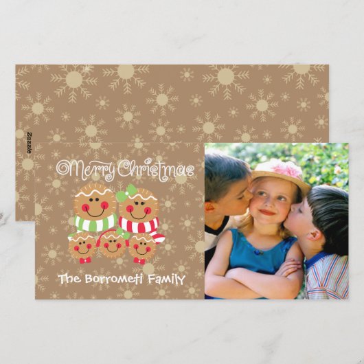 GingerBrood Faces Familie van 5 Foto-kerstkaart Feestdagenkaart (Voorkant / Achterkant)