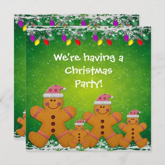 Gingerbrood Familie & kerstlichten Uitnodiging (Voorkant / Achterkant)