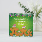 Gingerbrood Familie & kerstlichten Uitnodiging (Staand voorkant)