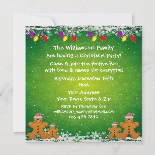 Gingerbrood Familie & kerstlichten Uitnodiging (Achterkant)