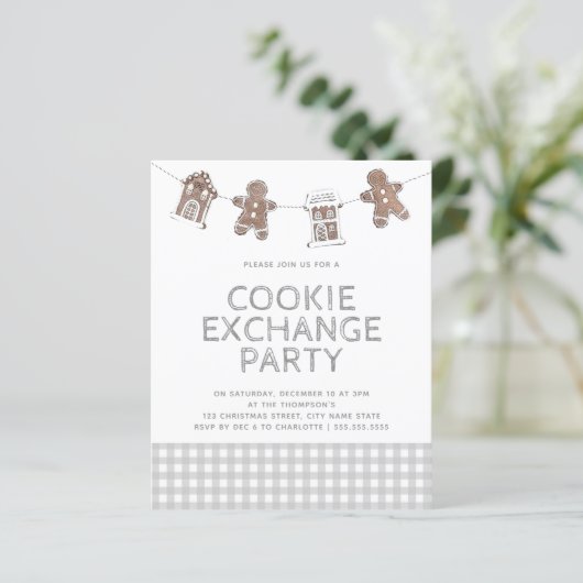 Gingerbrood Gingham Cookie Exchange Budget Invite (Staand voorkant)
