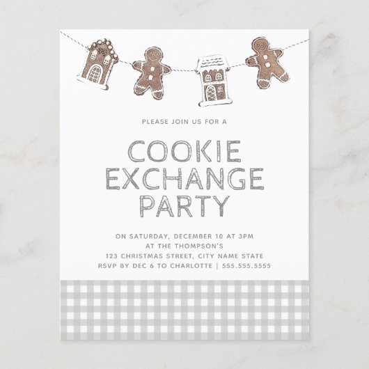 Gingerbrood Gingham Cookie Exchange Budget Invite (Voorkant)