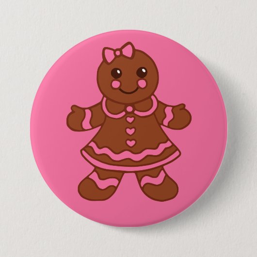 Gingerbrood Girl-Button Ronde Button 7,6 Cm (Voorkant)