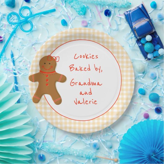Gingerbrood Girl Gingham Gingham Gecontroleerde Ho Papieren Bordje (Feest)