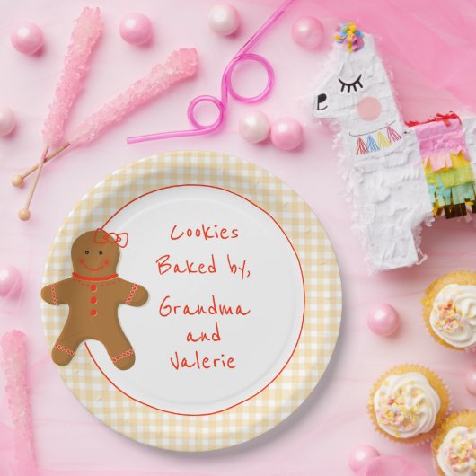 Gingerbrood Girl Gingham Gingham Gecontroleerde Ho Papieren Bordje (Feest)