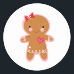 Gingerbrood Girl Ronde Sticker<br><div class="desc">Maak kerstmis speciaal met een schattige gokbroodman.</div>