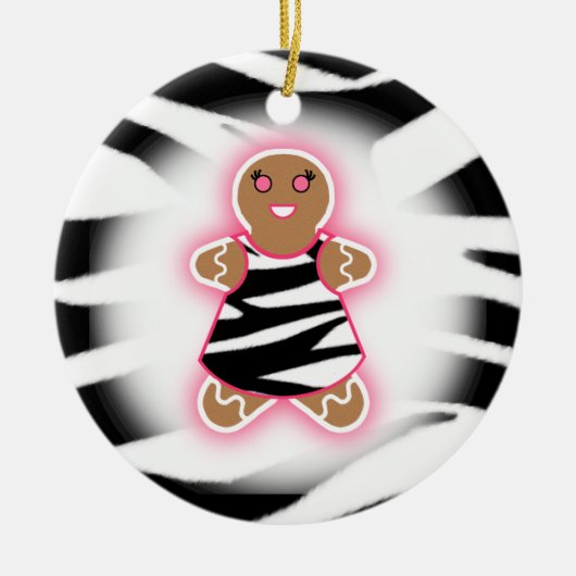 GingerBrood Girl - Zebra Print and Pink Keramisch Ornament (Voorkant)