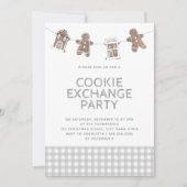 Gingerbrood Gray Gingham Cookie Exchange Swap Kaart (Voorkant)