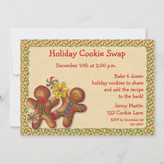 Gingerbrood Holiday Cookie Swap Uitnodiging (Voorkant)