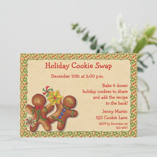Gingerbrood Holiday Cookie Swap Uitnodiging (Staand voorkant)
