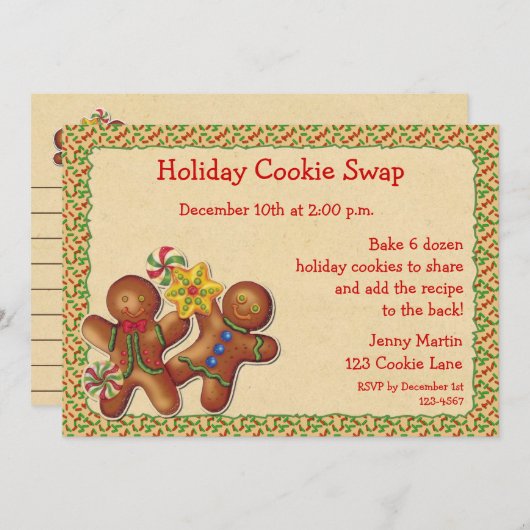 Gingerbrood Holiday Cookie Swap Uitnodiging (Voorkant / Achterkant)