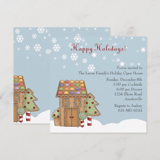 Gingerbrood Holiday Open House Uitnodiging (Voorkant / Achterkant)