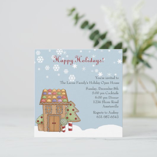 Gingerbrood Holiday Open House Uitnodiging (Staand voorkant)