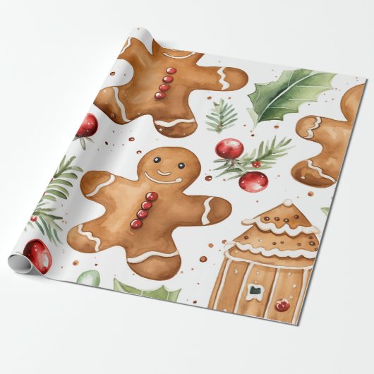 Gingerbrood Holiday Patroon Cadeaupapier (Uitgerold)