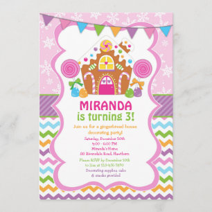 Gingerbrood House Birthday Invitation Kaart