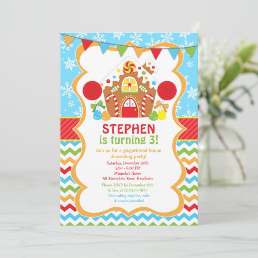 Gingerbrood House Birthday Invitation Kaart (Staand voorkant)