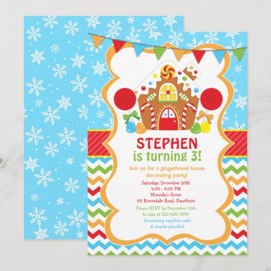 Gingerbrood House Birthday Invitation Kaart (Voorkant / Achterkant)