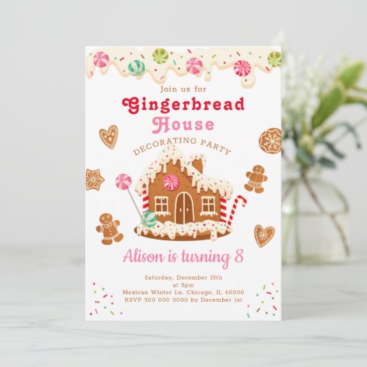 Gingerbrood House Birthday Party Invitation Kaart (Staand voorkant)
