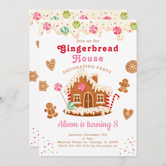 Gingerbrood House Birthday Party Invitation Kaart (Voorkant / Achterkant)